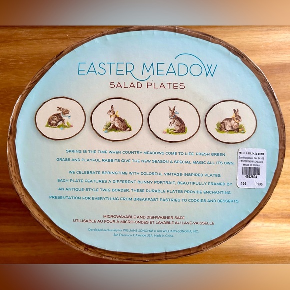 New in Box Williams Sonoma
Easter Meadow Bunny Salad Plates
Set of 4